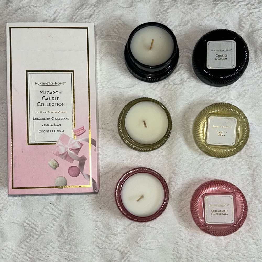 Huntington Home Macaron Candle Set - Black, Gold, Pink. 3 pieces